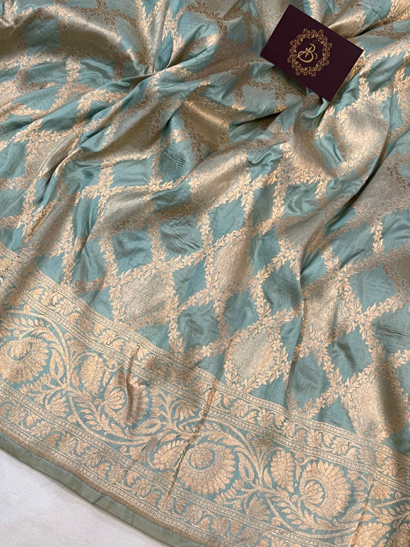 Pastel Green Pure Banarasi Handloom Katan Silk Saree - Aura Benaras