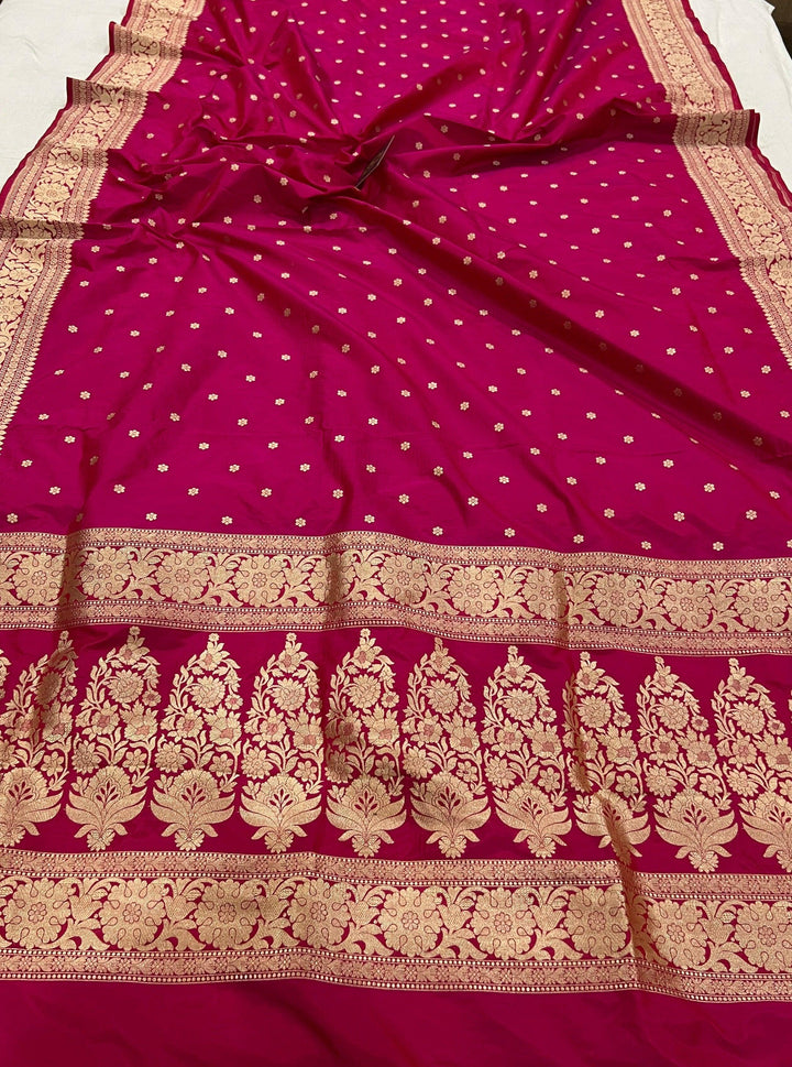 Rani Pink Pure Banarasi Handloom Katan Silk Saree - Aura Benaras