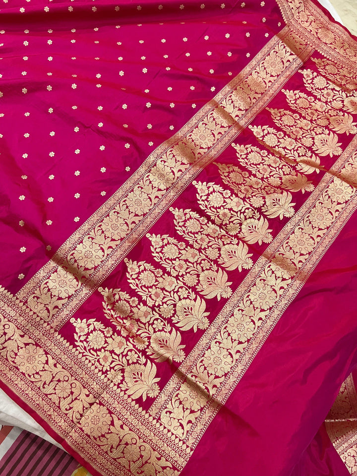 Rani Pink Pure Banarasi Handloom Katan Silk Saree - Aura Benaras