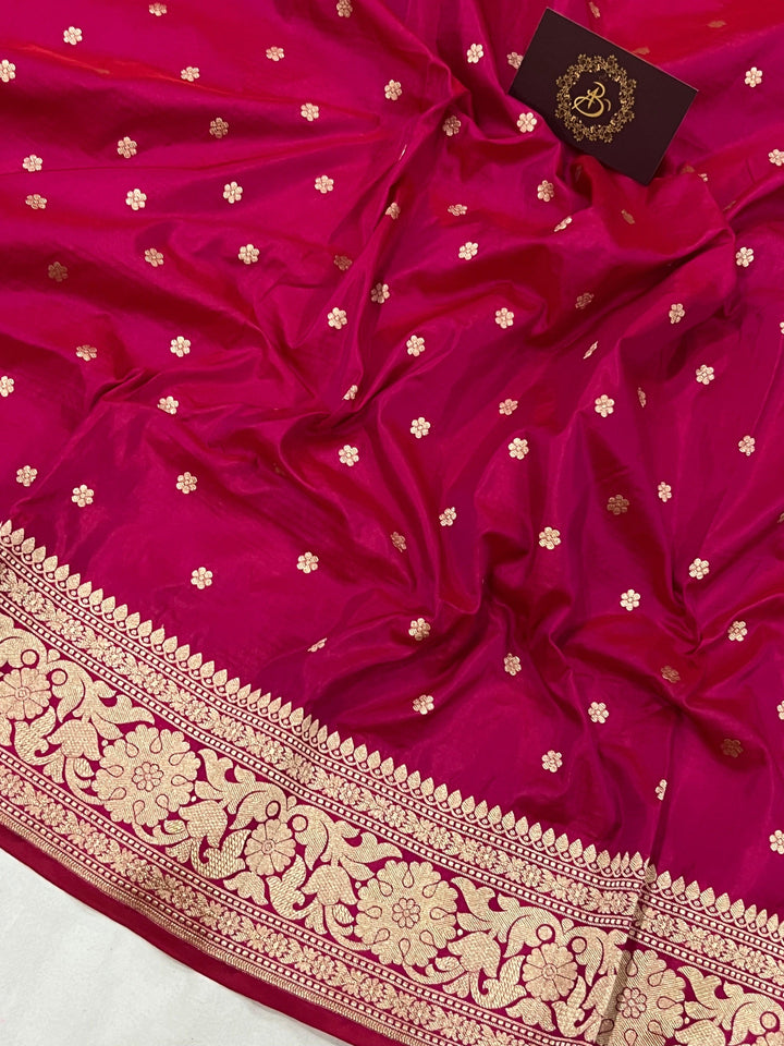 Rani Pink Pure Banarasi Handloom Katan Silk Saree - Aura Benaras