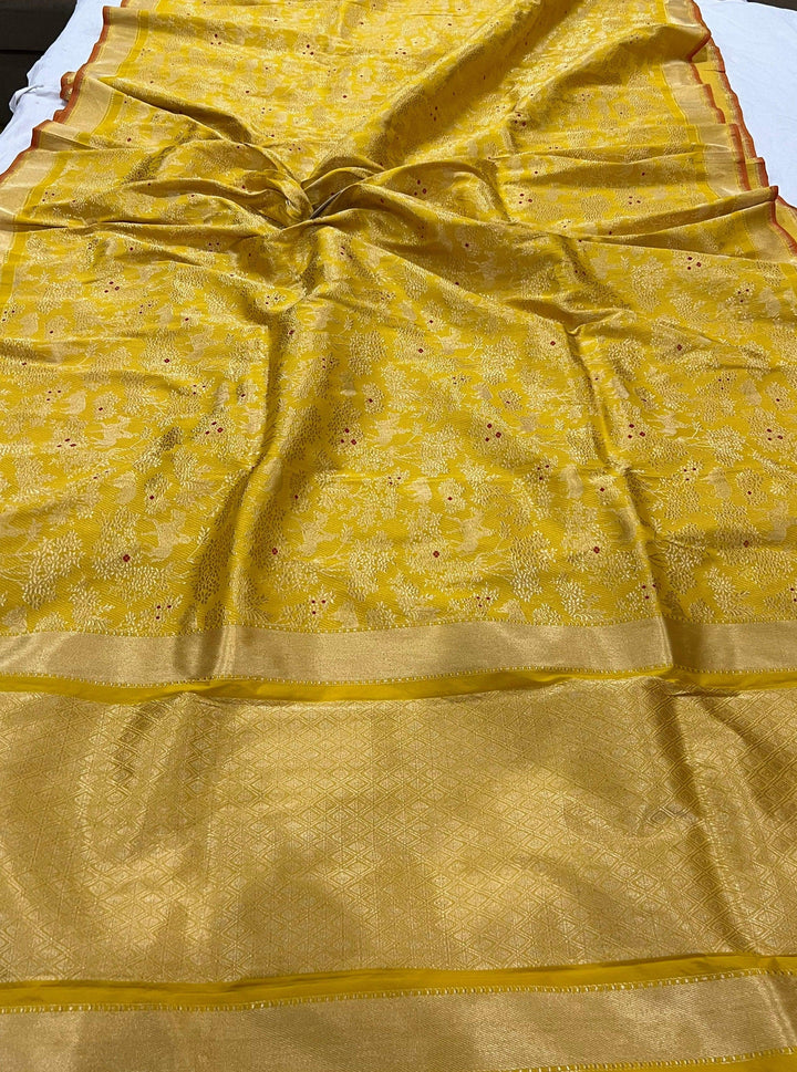 Yellow Banarasi Handloom Katan Silk Saree - Aura Benaras