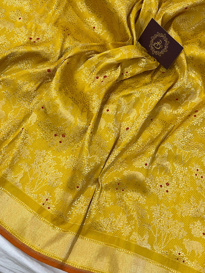 Yellow Banarasi Handloom Katan Silk Saree - Aura Benaras
