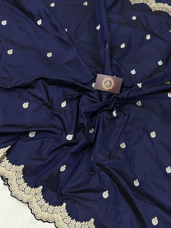 Navy Blue Banarasi Handloom Katan Silk Saree - Aura Benaras