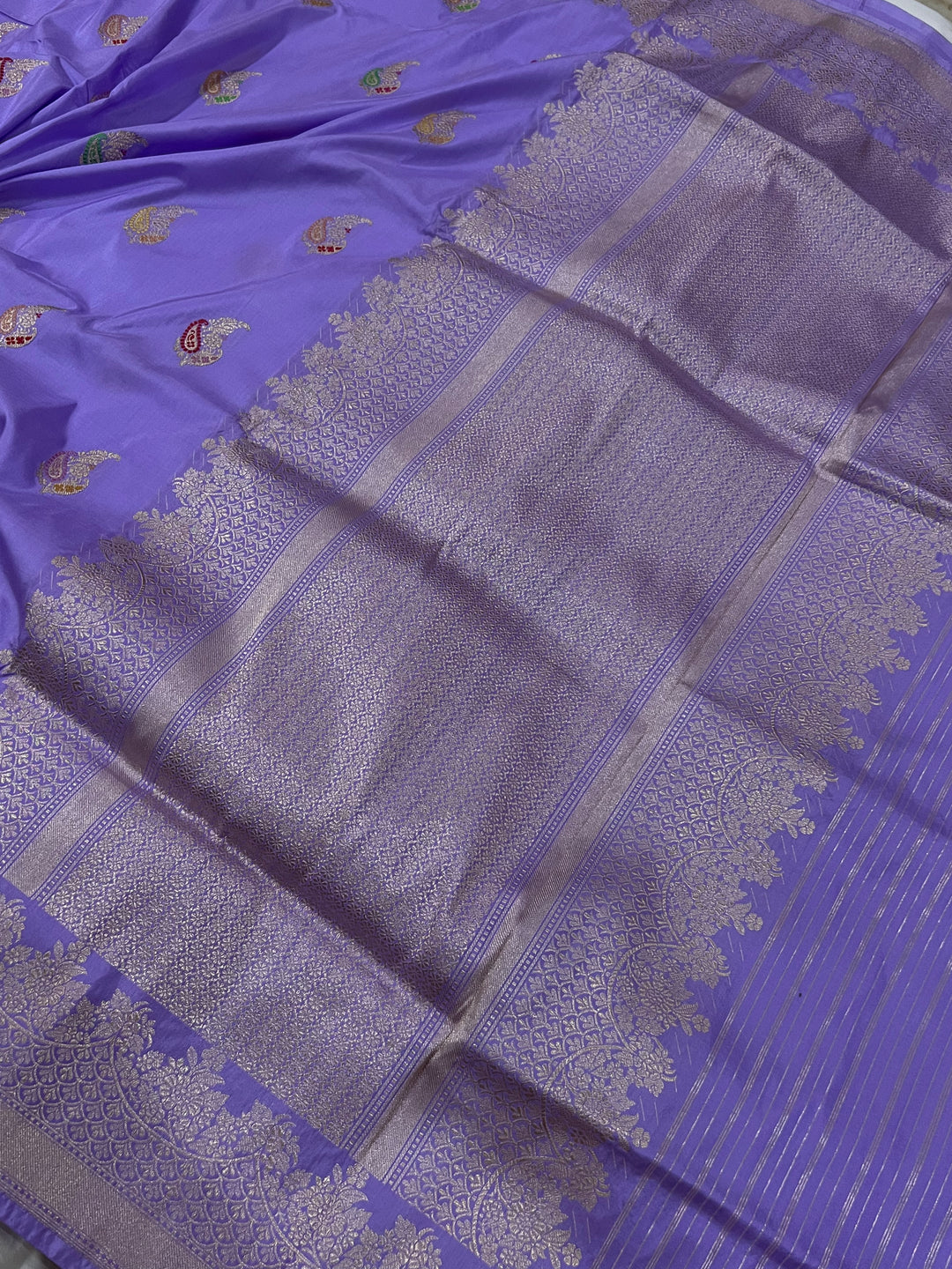 Lavender Kadhua Banarasi Handloom Katan Silk Saree - Aura Benaras