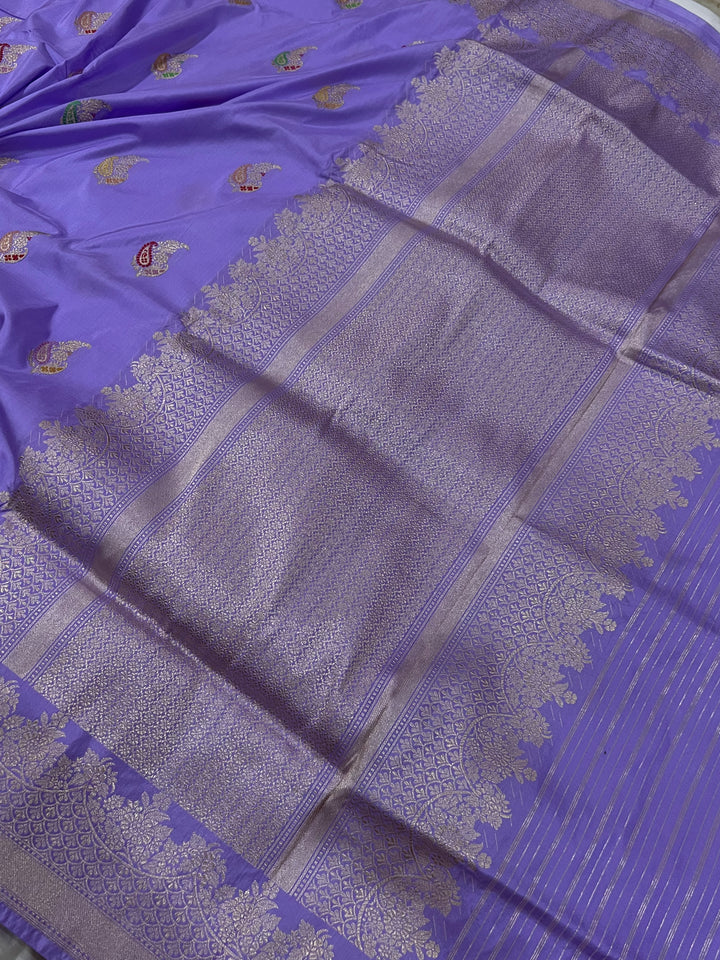 Lavender Kadhua Banarasi Handloom Katan Silk Saree - Aura Benaras