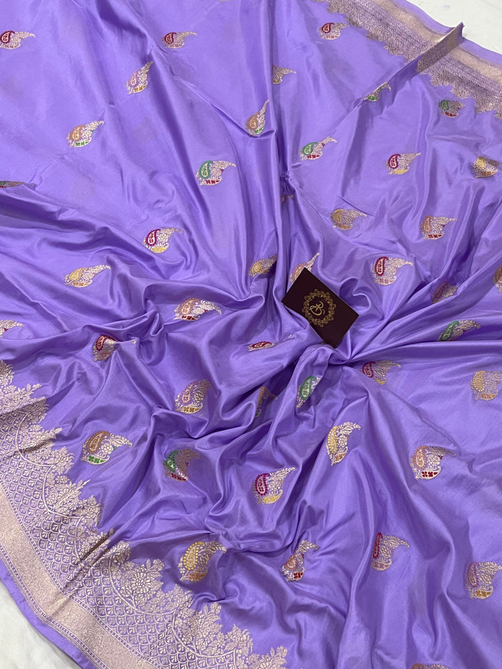 Lavender Kadhua Banarasi Handloom Katan Silk Saree - Aura Benaras