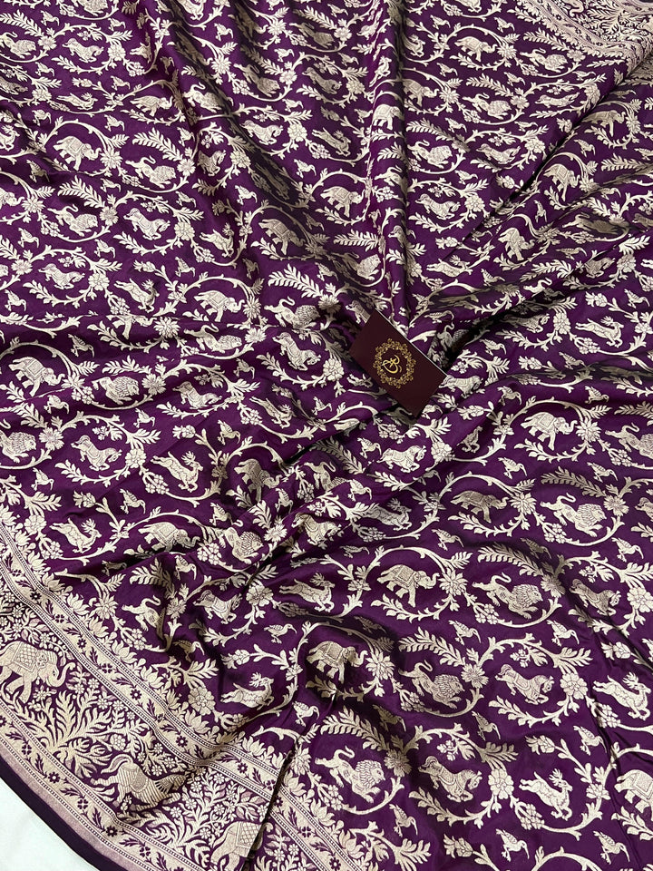 Wine Pure Banarasi Handloom Katan Silk Saree - Aura Benaras