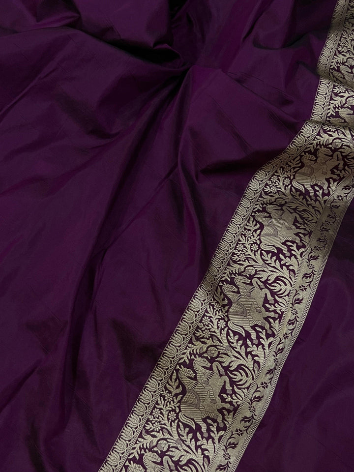 Plain unstitched blouse included with pure Katan silk Banarasi saree