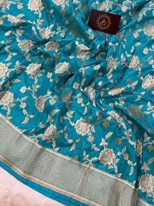 Pastel Blue Pure Banarasi Handloom Katan Silk Saree - Aura Benaras