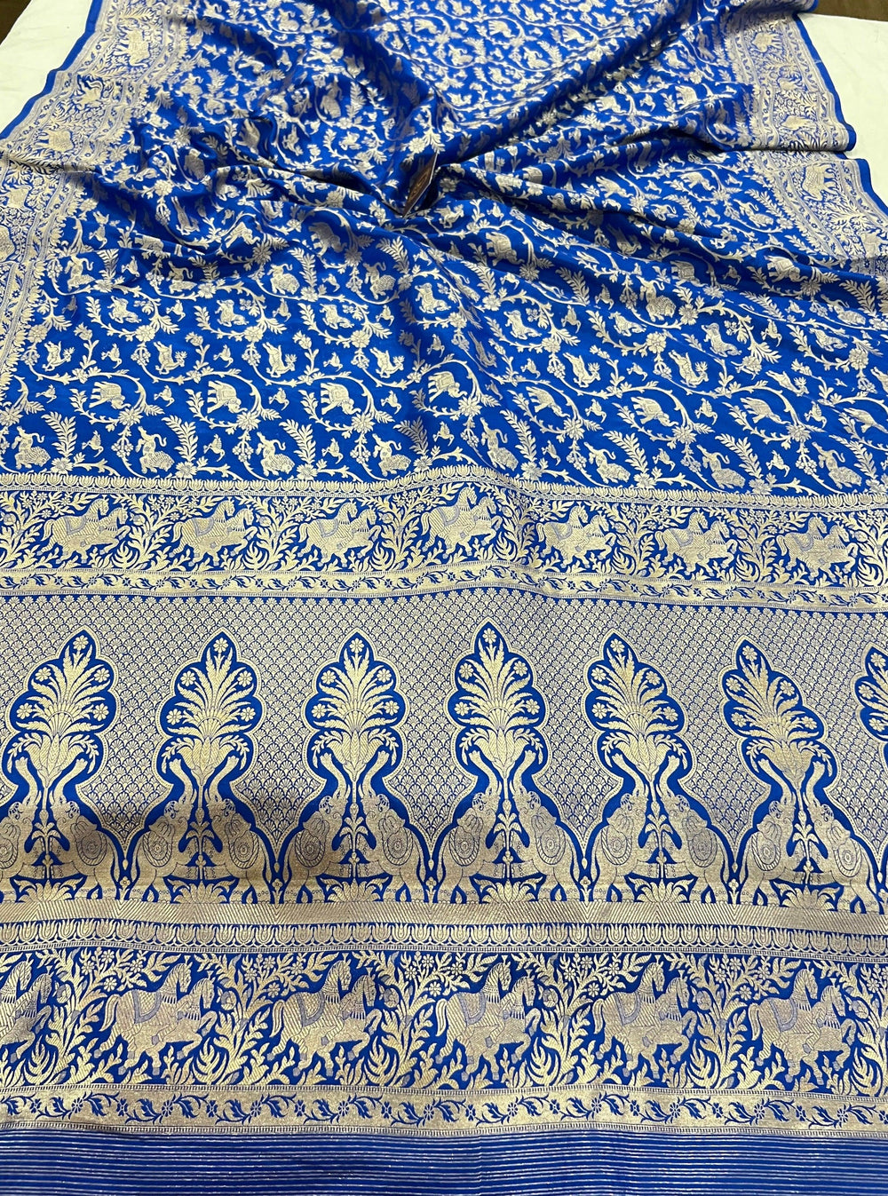 Royal Blue Banarasi Handloom Pure Katan Silk Saree - Aura Benaras