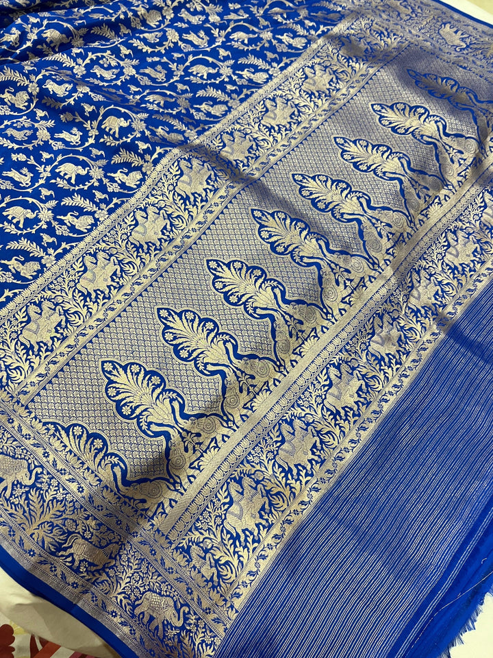 Royal Blue Banarasi Handloom Pure Katan Silk Saree - Aura Benaras
