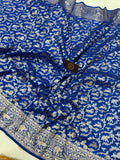 Royal Blue Banarasi Handloom Pure Katan Silk Saree - Aura Benaras