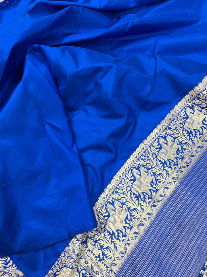Royal Blue Banarasi Handloom Pure Katan Silk Saree - Aura Benaras