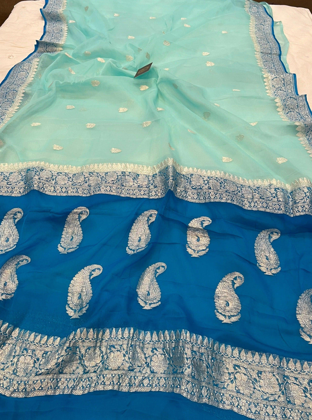 Light Blue Khaddi Chiffon Banarasi Handloom Saree - Aura Benaras
