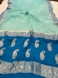 Light Blue Khaddi Chiffon Banarasi Handloom Saree - Aura Benaras