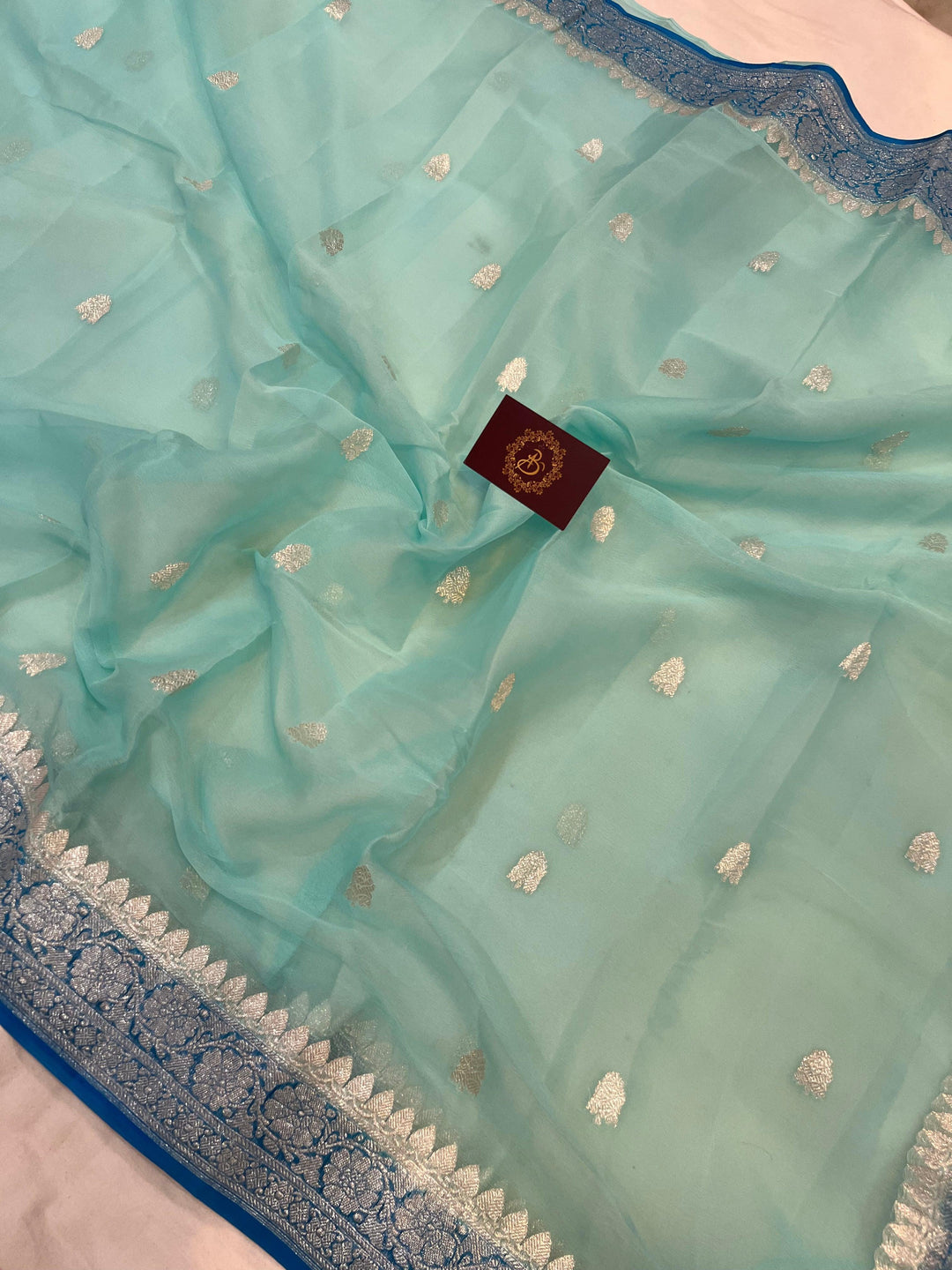 Light Blue Khaddi Chiffon Banarasi Handloom Saree - Aura Benaras