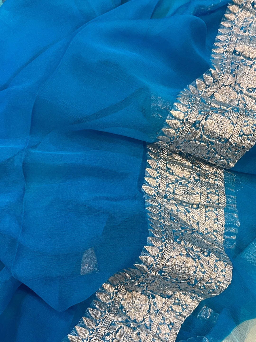 Light Blue Khaddi Chiffon Banarasi Handloom Saree - Aura Benaras