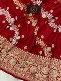 Red Zari Jaal Banarasi Handloom Katan Silk Saree - Aura Benaras