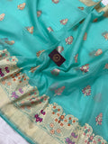 Firozi Blue Banarasi Handloom Kora Silk Saree