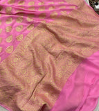 Pink Pure Banarasi Khaddi Georgette Saree - Aura Benaras