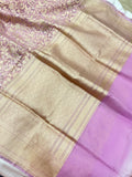 Pink Pure Banarasi Handloom Kora Silk Saree - Aura Benaras