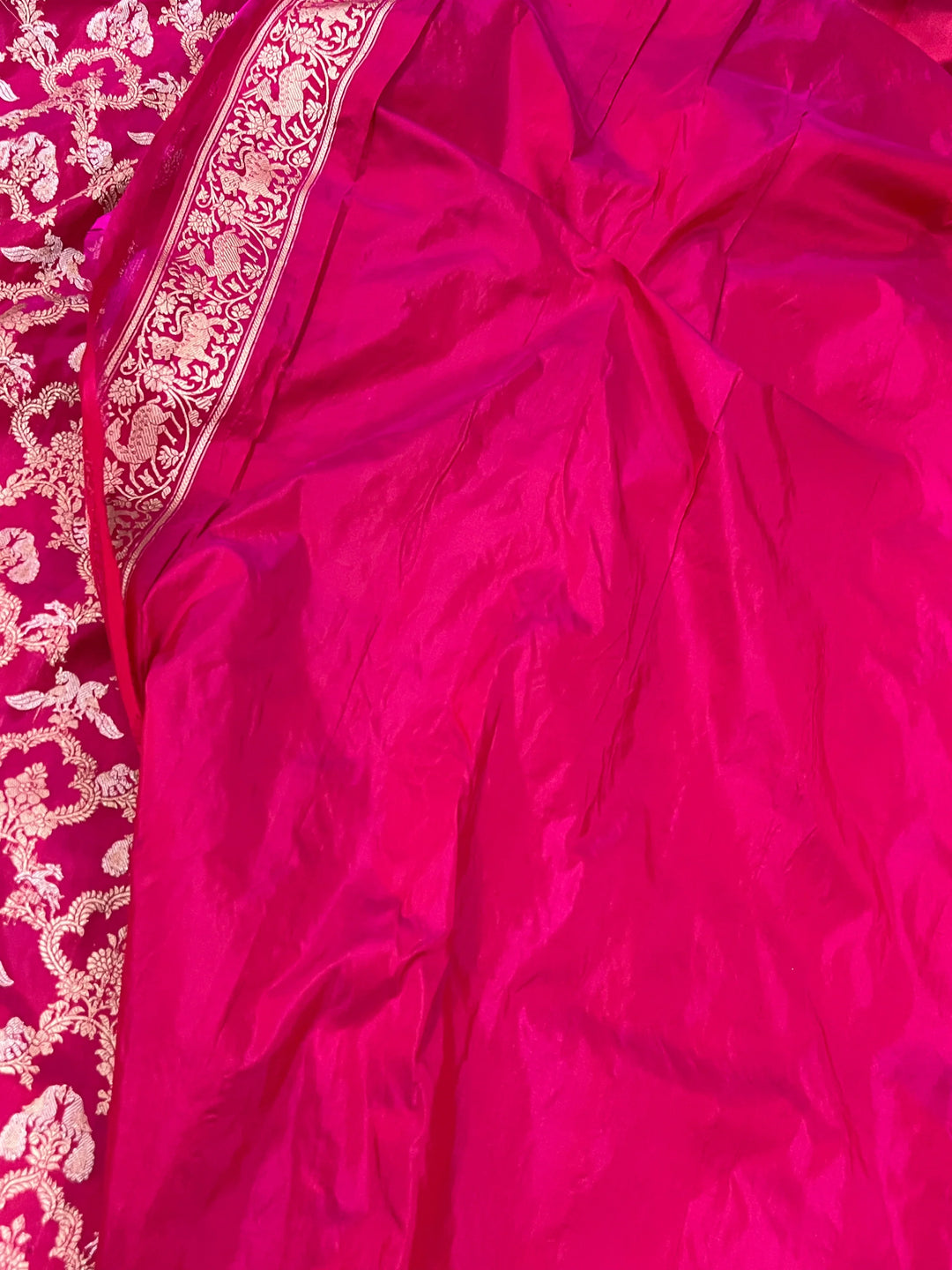 Rani Pink Kadwa Jaal Pure Banarasi Handloom Katan Silk Saree - Aura Benaras