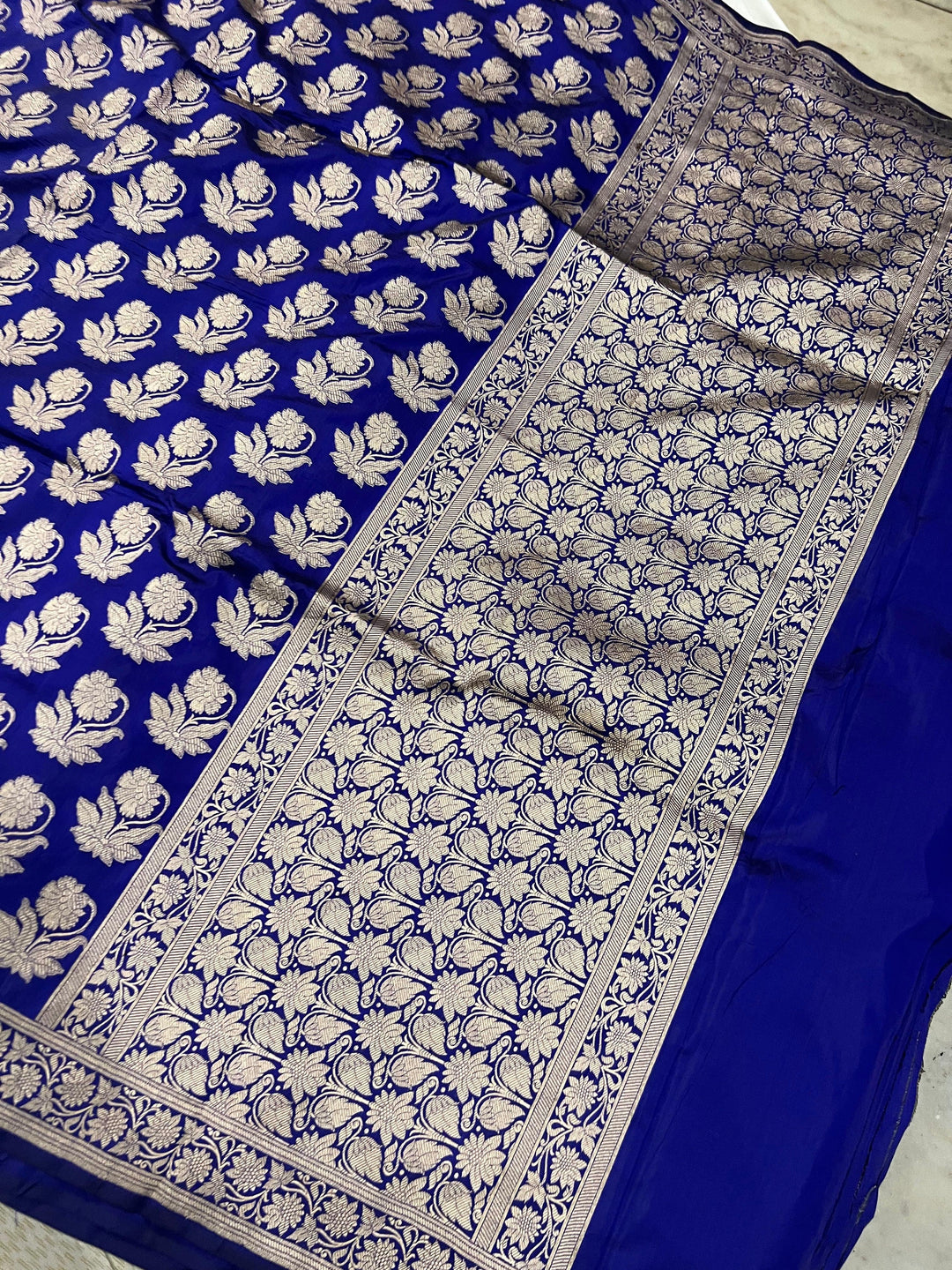 Royal Blue Pure Banarasi Handloom Katan Silk Saree - Aura Benaras