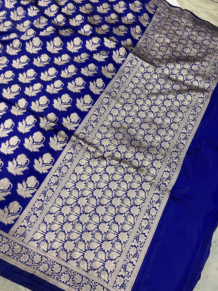 Royal Blue Pure Banarasi Handloom Katan Silk Saree - Aura Benaras