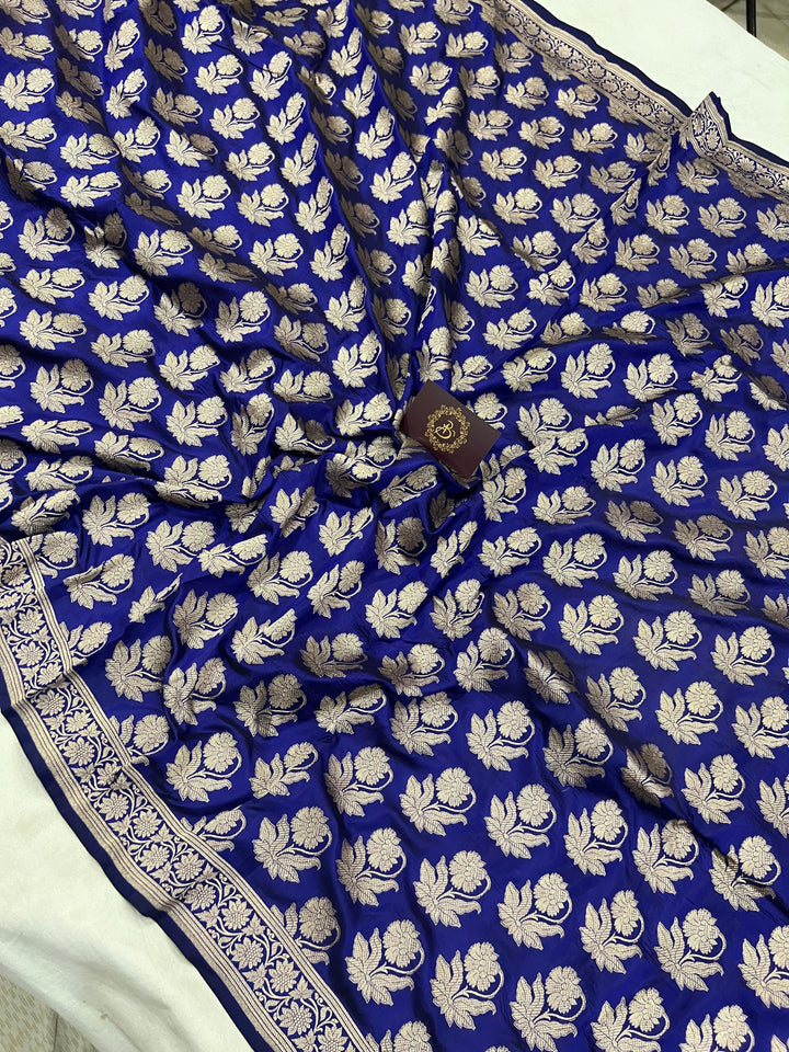 Royal Blue Pure Banarasi Handloom Katan Silk Saree - Aura Benaras