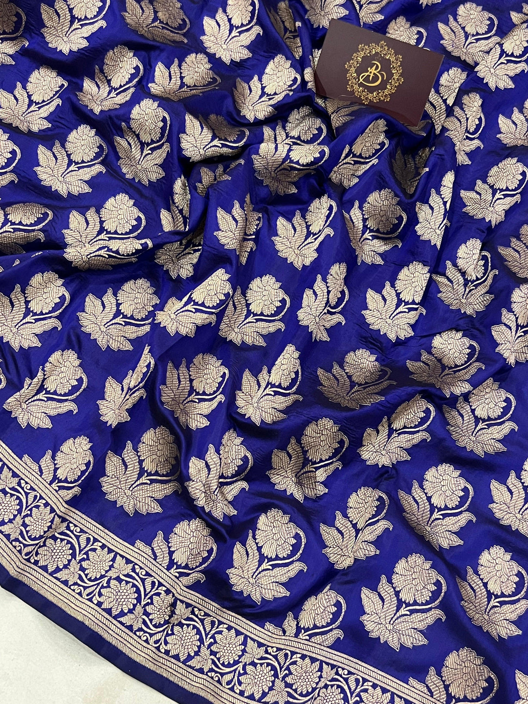 Royal Blue Pure Banarasi Handloom Katan Silk Saree - Aura Benaras