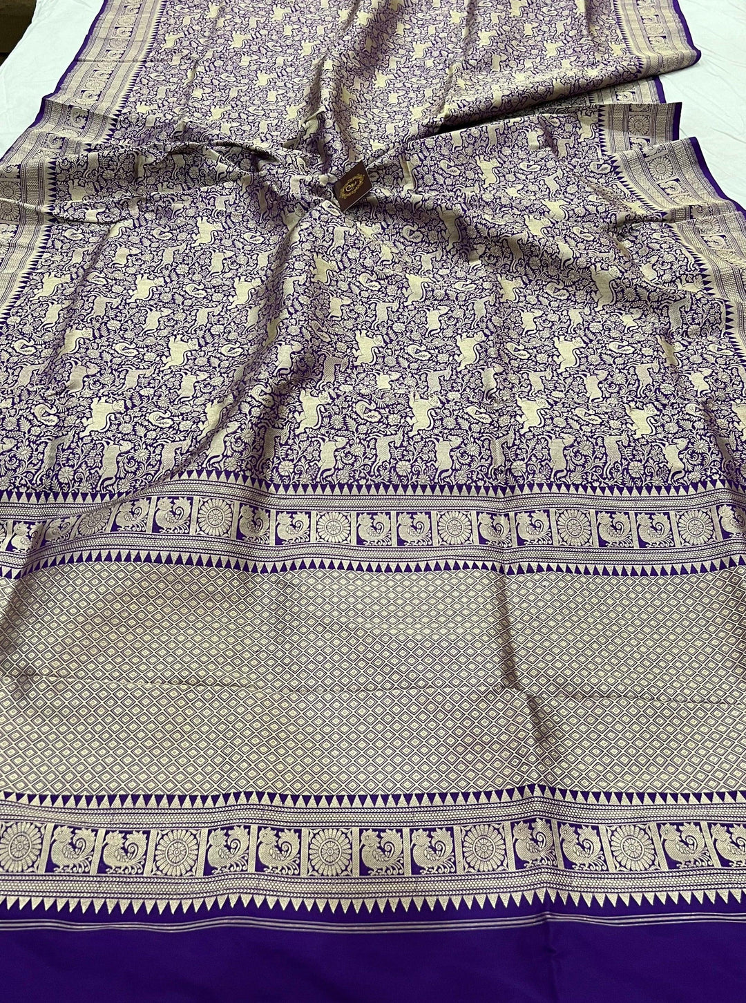 Pure Katan silk Banarasi saree with Shikargaah design, cutwork weaving, and Kadhwa border