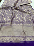Purple Brocade Pure Banarasi Handloom Katan Silk Saree - Aura Benaras