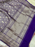Purple Brocade Pure Banarasi Handloom Katan Silk Saree - Aura Benaras
