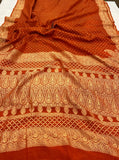 Earthy Orange Pure Banarasi Khaddi Crepe Silk Saree - Aura Benaras