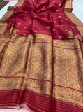 Maroon Pure Banarasi Handloom Kora Silk Saree - Aura Benaras