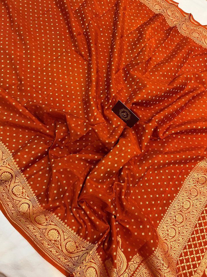 Earthy Orange Pure Banarasi Khaddi Crepe Silk Saree - Aura Benaras