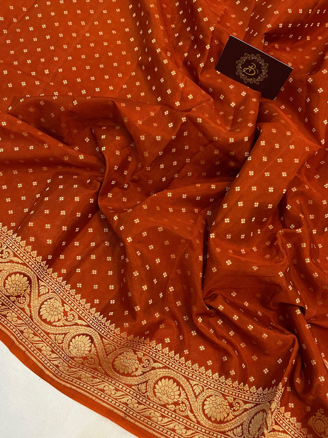Earthy Orange Pure Banarasi Khaddi Crepe Silk Saree - Aura Benaras