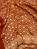 Earthy Orange Pure Banarasi Khaddi Crepe Silk Saree - Aura Benaras
