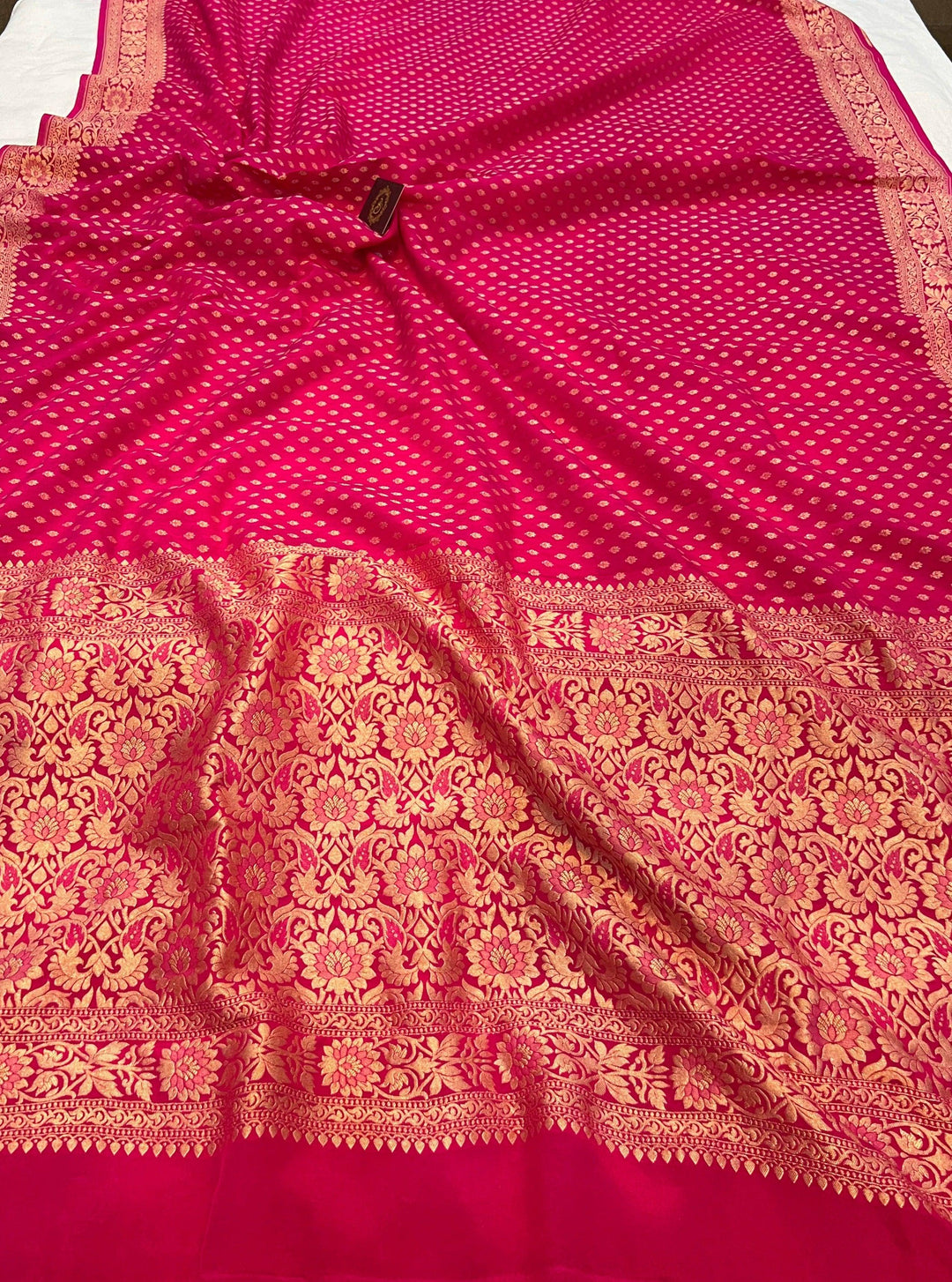 Rani Pink Pure Banarasi Khaddi Crepe Silk Saree - Aura Benaras