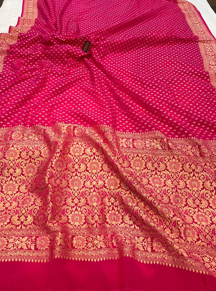 Rani Pink Pure Banarasi Khaddi Crepe Silk Saree - Aura Benaras