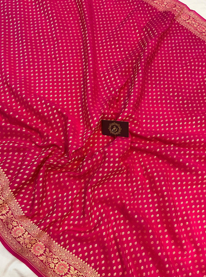 Rani Pink Pure Banarasi Khaddi Crepe Silk Saree - Aura Benaras