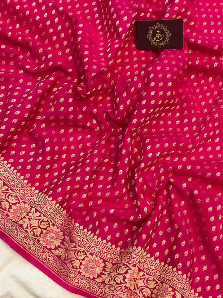 Rani Pink Pure Banarasi Khaddi Crepe Silk Saree - Aura Benaras