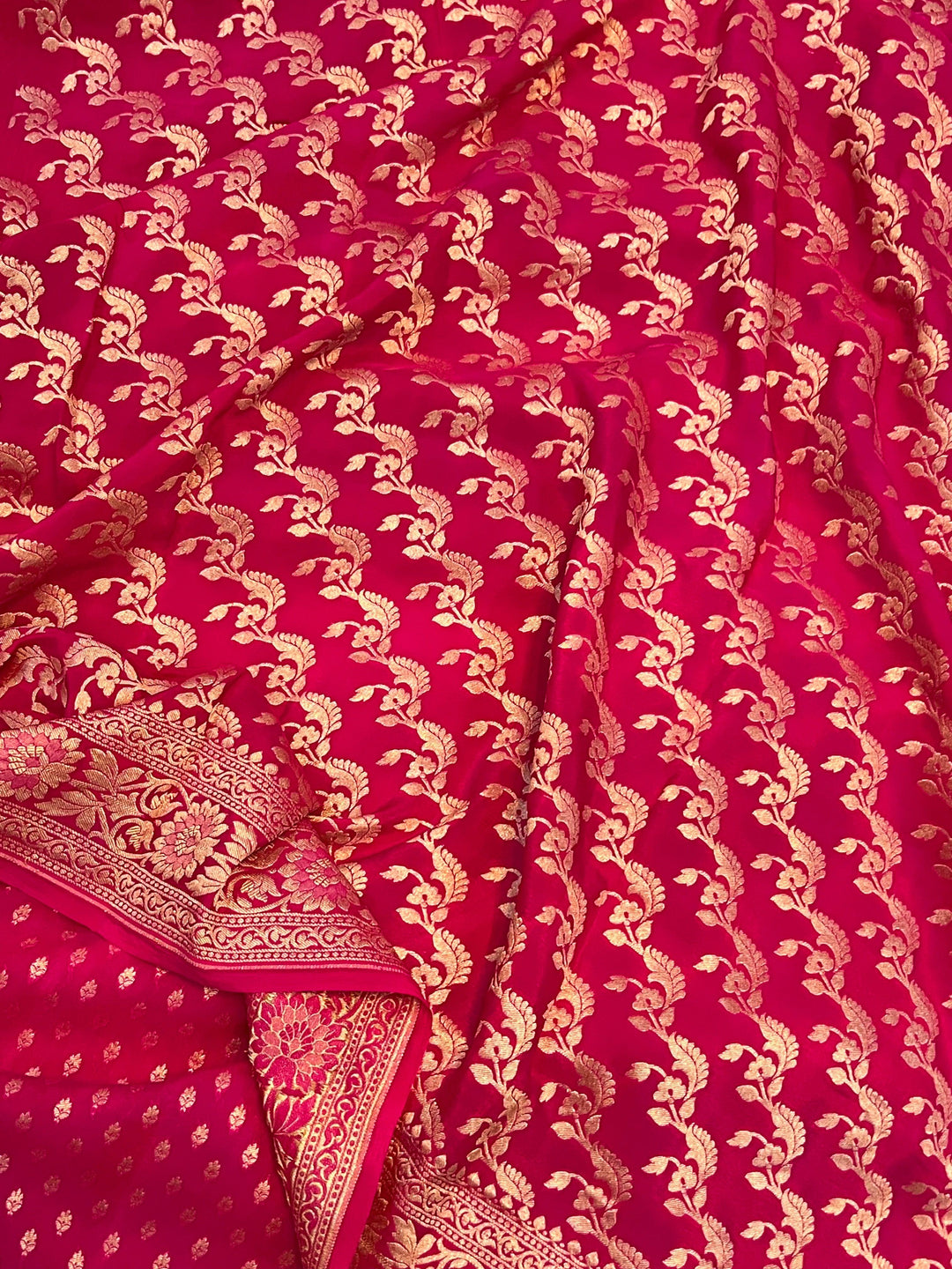Rani Pink Pure Banarasi Khaddi Crepe Silk Saree - Aura Benaras