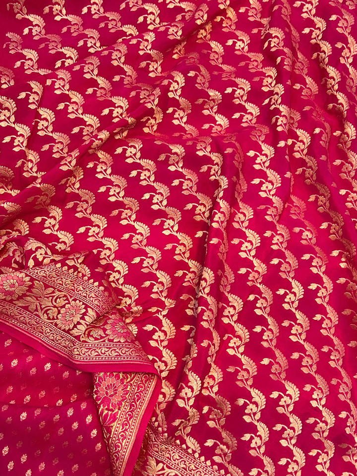 Rani Pink Pure Banarasi Khaddi Crepe Silk Saree - Aura Benaras
