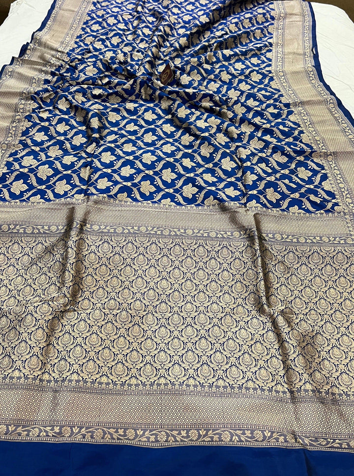 Royal Blue Pure Banarasi Handloom Katan Silk Saree - Aura Benaras