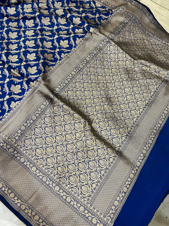 Royal Blue Pure Banarasi Handloom Katan Silk Saree - Aura Benaras