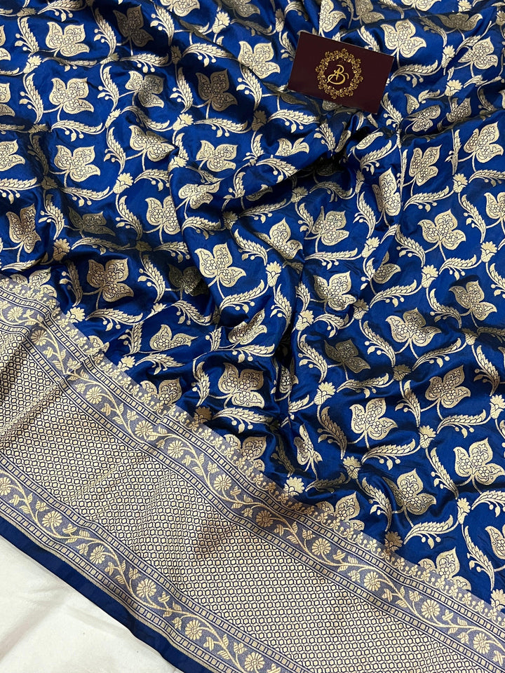 Royal Blue Pure Banarasi Handloom Katan Silk Saree - Aura Benaras