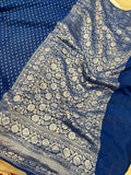 Teal Blue Pure Banarasi Khaddi Crepe Silk Saree - Aura Benaras