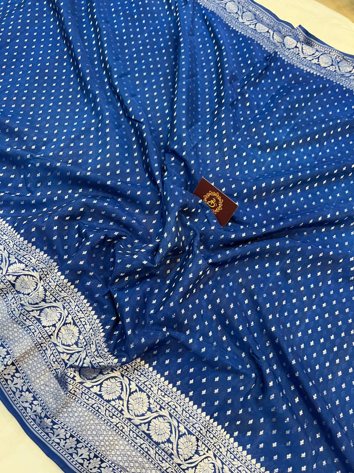 Teal Blue Pure Banarasi Khaddi Crepe Silk Saree - Aura Benaras