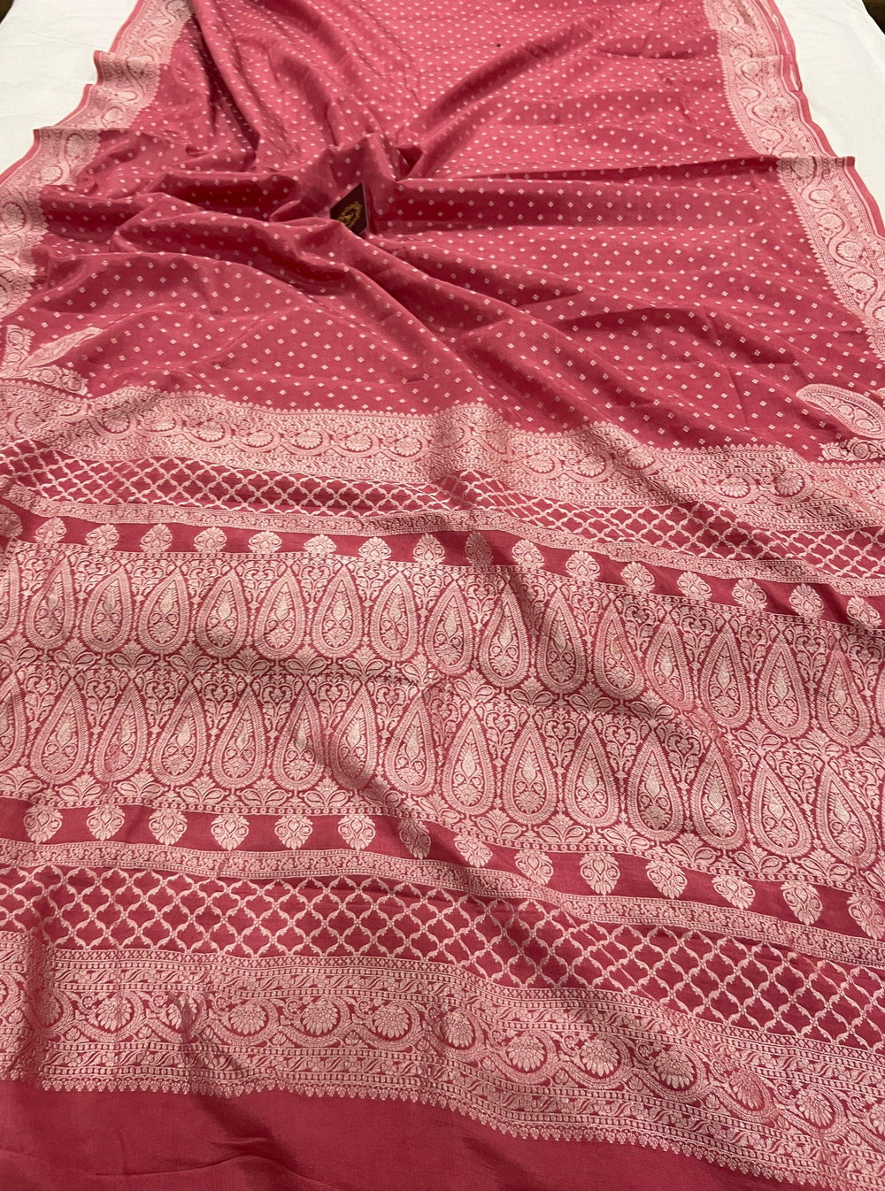 Onion Pure Banarasi Khaddi Crepe Silk Saree - Aura Benaras